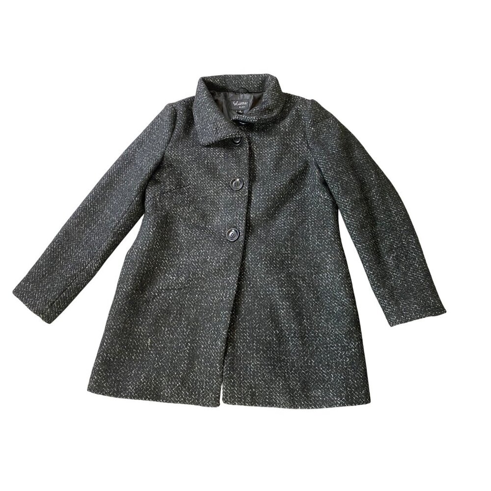 Latte Womens Coat Black Tweed Heavyweight Button Closure  Small